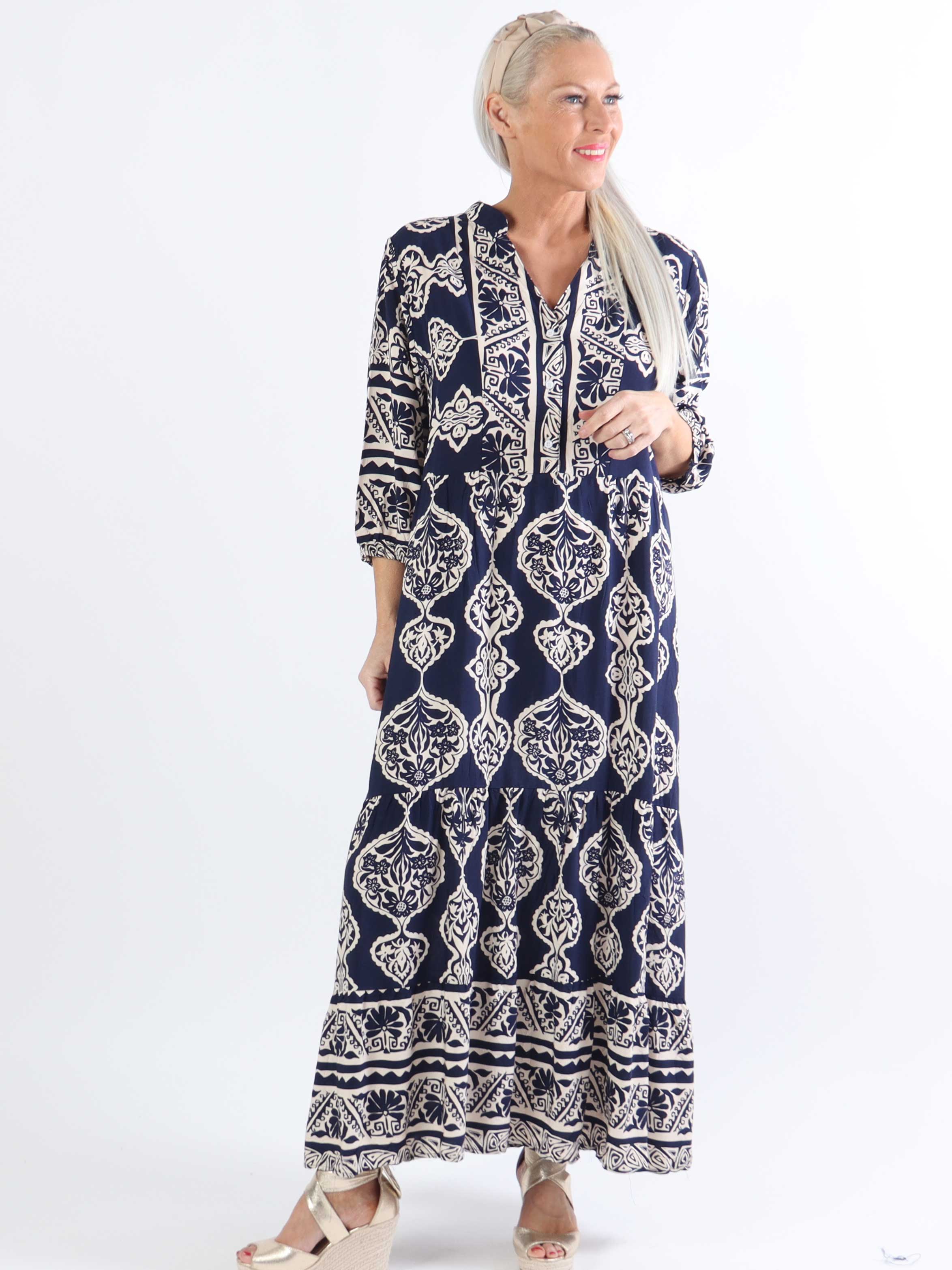 Melly - Lång mönstrad tunikaklänning i stora storlekar